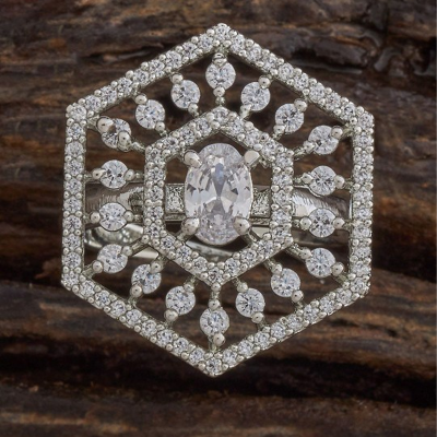 CZ Studded Rhodium-Plated Finger Ring