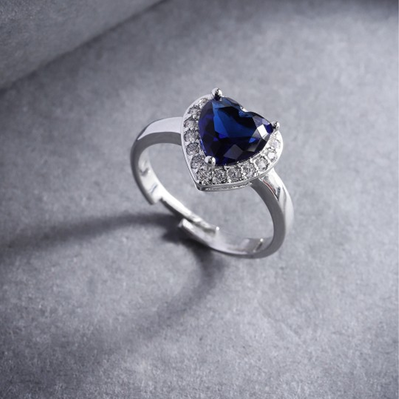 Navy Blue Silver-Plated Stone-Studded Handcrafted Adjustable Finger Ring