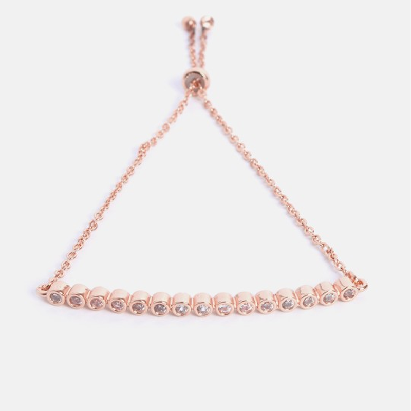 Women Rose Gold & White Brass Crystals Handcrafted Rose Gold-Plated Link Bracelet