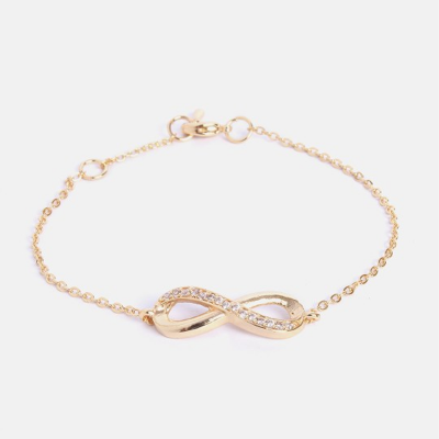 Women Gold-Toned & White Brass Crystals Handcrafted Gold-Plated Link Bracelet