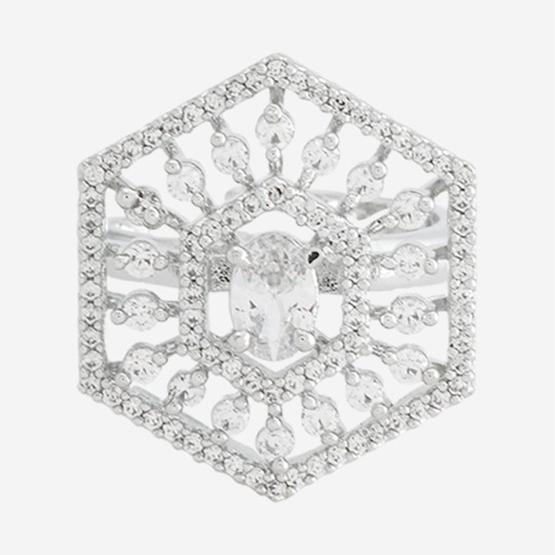 CZ Studded Rhodium-Plated Finger Ring
