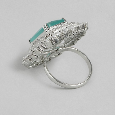 Silver-Plated AD-Studded Adjustable Finger Ring