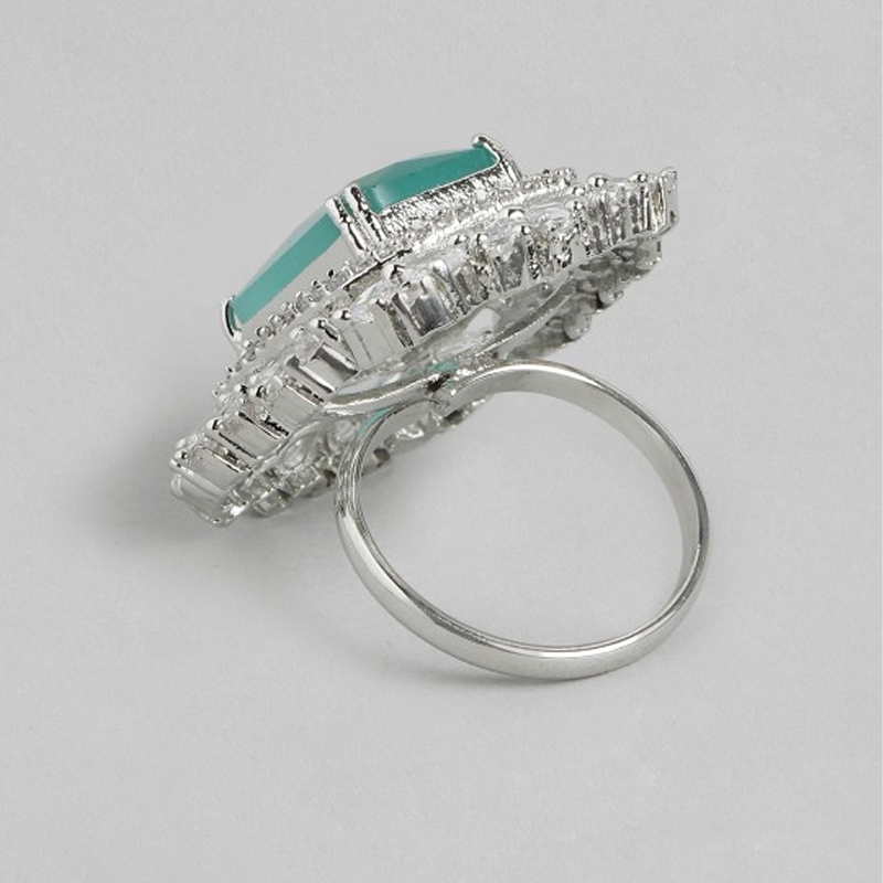 Silver-Plated AD-Studded Adjustable Finger Ring