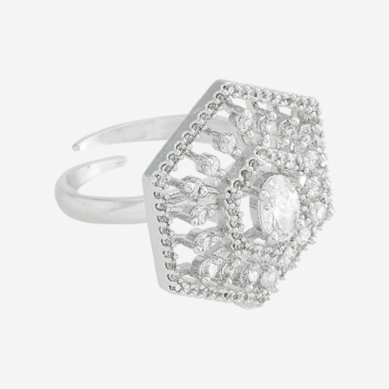 CZ Studded Rhodium-Plated Finger Ring