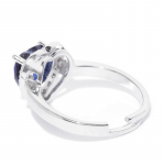 Navy Blue Silver-Plated Stone-Studded Handcrafted Adjustable Finger Ring