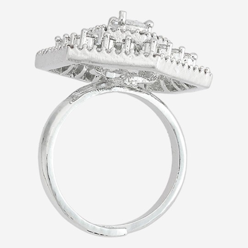 CZ Studded Rhodium-Plated Finger Ring