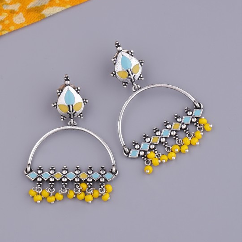 Silver-Plated & Enamelled Contemporary Drop Earrings