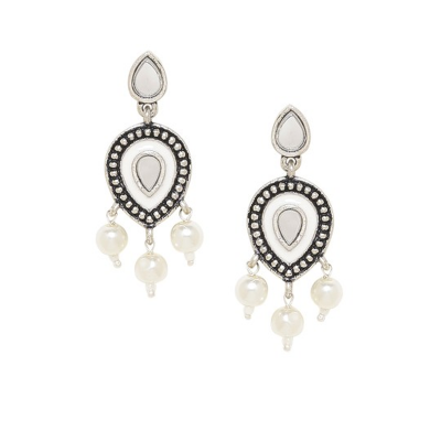 Silver-Toned Teardrop Shaped Drop Earrings