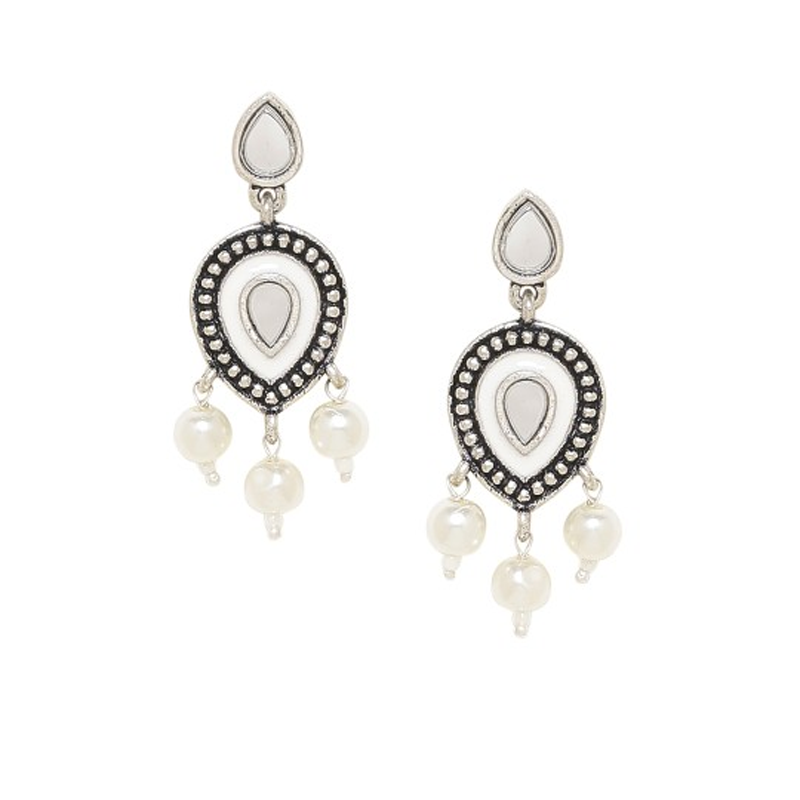 Silver-Toned Teardrop Shaped Drop Earrings