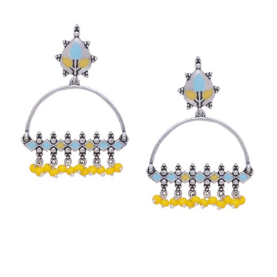 Silver-Plated & Enamelled Contemporary Drop Earrings