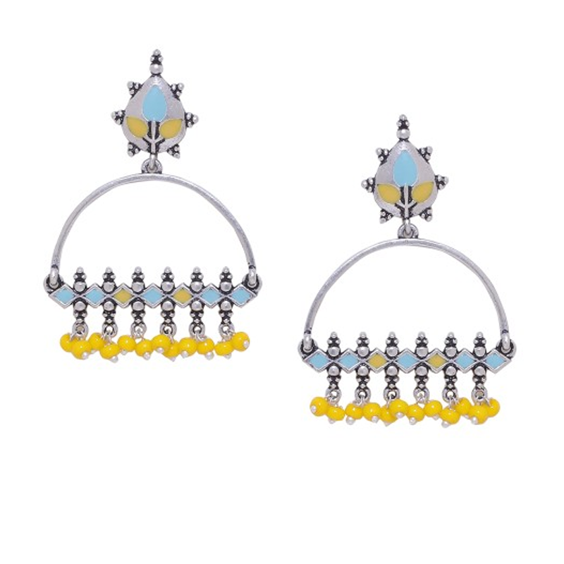 Silver-Plated & Enamelled Contemporary Drop Earrings