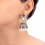 Silver-Plated Oxidized Geometric Jhumkas Earrings